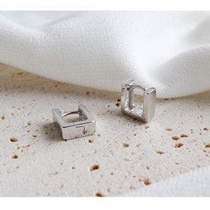 スクエア デザイン リングピアス ★ フープピアス メンズ シルバー925 18G S 新品 未使用 ストリート カジュアル 韓国系 両耳 【PN2-409】