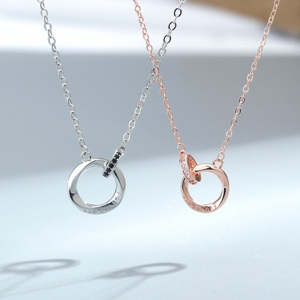 《 送料無料 》 ペアネックレス 2点セット シルバー メンズ レディース フリーサイズ 新品 未使用 カップル お揃い ジルコニア 【PN3555】