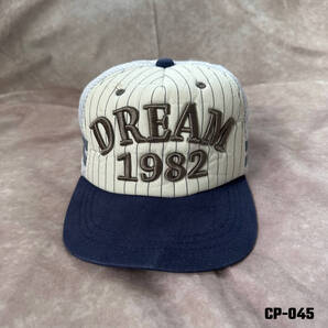 usa古着“REAM 1982”刺繍キャップ vintage メッシュ ストライプ ホワイト&ネイビー