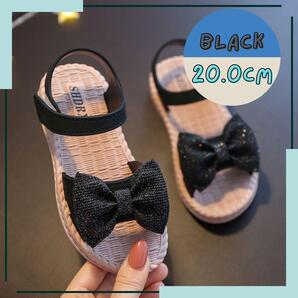 20cm 黒 ブラック キッズ サンダル リボン ビーチサンダル キラキラ女の子