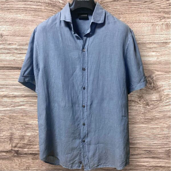 15Y250603K 未使用級 超美品 EMPORIO ARMANI エンポリオアルマーニ メンズ 麻 リネン100 半袖 シャツ 検 ポロシャツ Tシャツ ジャケット