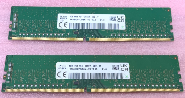 ☆SK hynix HMA81GU7CJR8N-VK 2枚セット *PC4-21300/DDR4-2666/PC4-2666V ECC Unbuffered 288Pin DDR4 UDIMM 16GB(8GB x2) 動作品