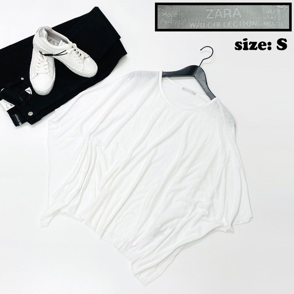 ZARA /S/ ホワイト Tシャツ カットソー トップス レディース カジュアル 通勤 フェミニン 大人可愛い生地 ガーリーデイリーグレータグ ザラ