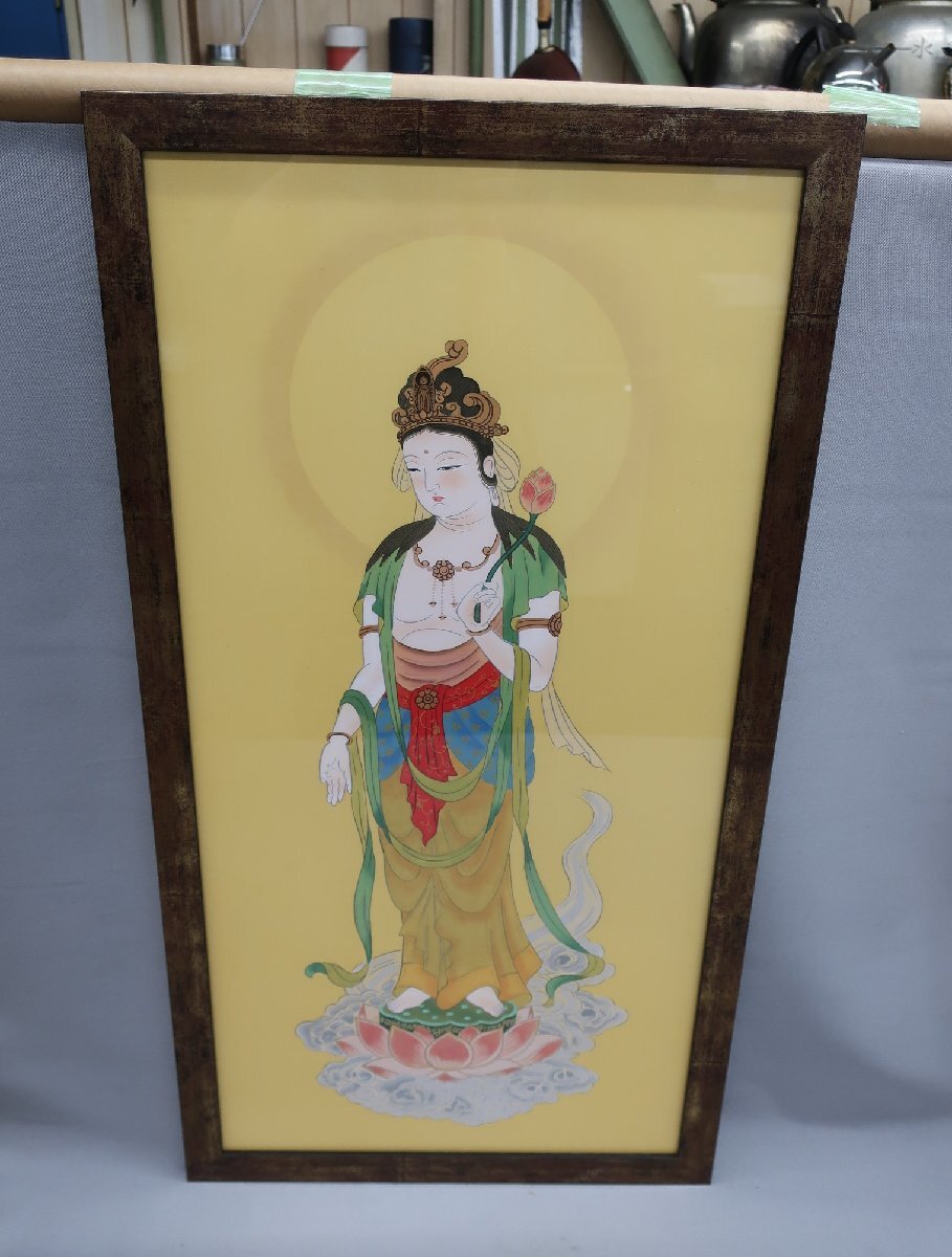 観音菩薩 額装 日本画 俊成 落款あり 仏画 アンティーク 楽天市場】観音菩薩（絵画｜アート・美術品・骨董品・民芸品
