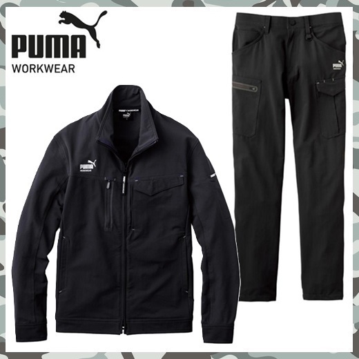 【 新品 送料無料 】 LL プーマ PUMA 長袖 ジャケット PW 3021A カーゴ パンツ PW 3025A ブラック ストレッチ 年間素材 作業服