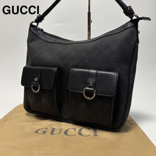 r45【極美品】グッチ GUCCI GGキャンバス レザー 革 アビーライン ブラック 黒 ハンドバッグ ワンショルダーバッグ
