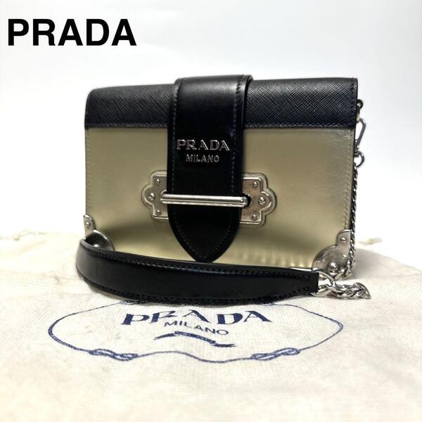 r76【美品】プラダ PRADA サフィアーノ レザー カイエ チェーン ショルダーバッグ アクセサリーポーチ