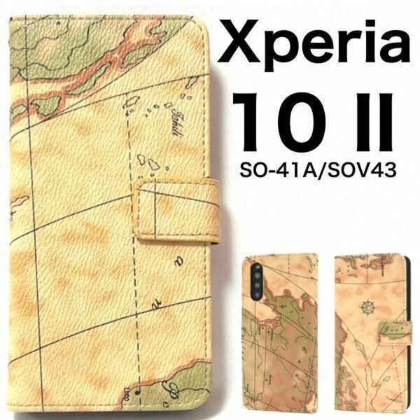 Xperia 10 II SO-41A/SOV43 地図デザイン 手帳型ケース/エクスペリア スマホケース