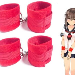 拘束具 逮捕 手錠 手枷 2個 マジックテープ 高級仕様 コスプレ道具 赤レッド 貼 錠 痛くない 頑丈