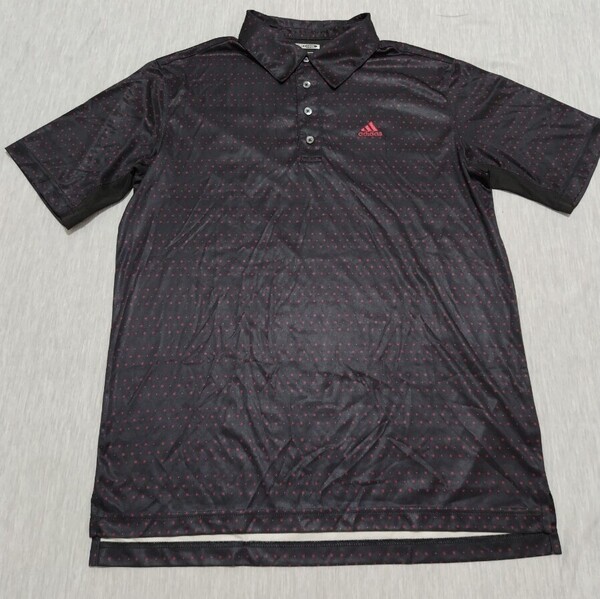 \送料込み!/【adidas】アディダス 半袖 ポロシャツ 黒 ブラック Mサイズ ゴルフウェア GOLF ドット CLIMA COOL