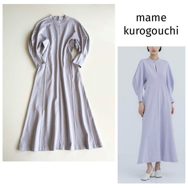 美品 マメクロゴウチ 24SS Cotton Jersey Dress S コットンジャージー ワンピース バックボタン バックファスナー スリットネック