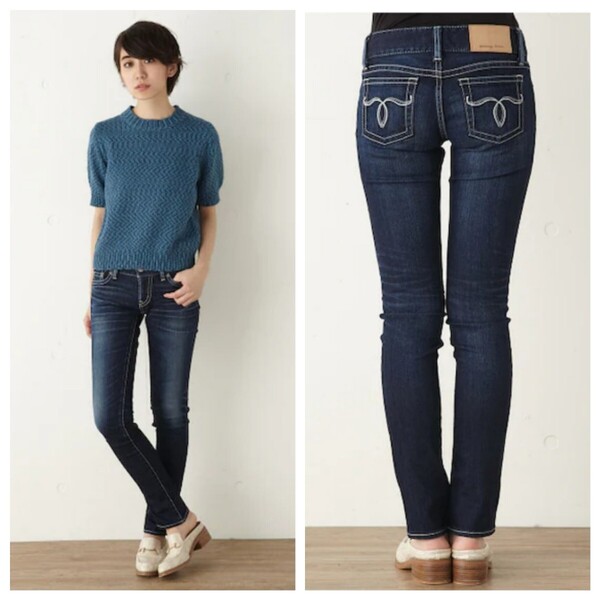 【一生モノ】MOUSSY マウジー D/BLU POWDER Straight Slim スキニーデニムパンツ24 日本製