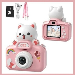 キッズカメラ ミニデジタルカメラ 子供向け 2000万画素/4倍ズーム/2インチIPS 自撮り&1080P動画対応 USB充電 日本語説明書+32GB内蔵 ピンク