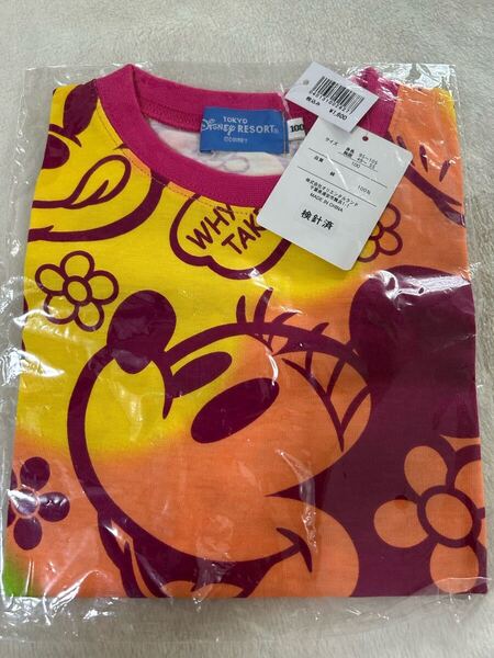 ◇ ミニー Tシャツ フェイス 吹き出し オレンジ キッズ 100サイズ 100cm TDR ディズニーリゾート
