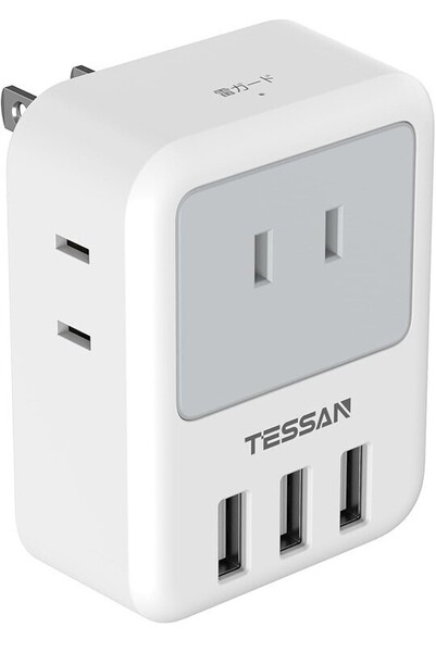USB コンセント タップ TESSAN 電源タップ 雷ガード付 3個AC口 3つUSB-Aポート たこあしコンセント タコ足配線 日本国内使用のみ グレー