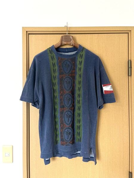 海外輸入古着☆made in ITALYイタリア製半袖Tシャツしっかり厚手生地オールドサーフ/エスニカル/ノスタルジックインポートM(L-XL)
