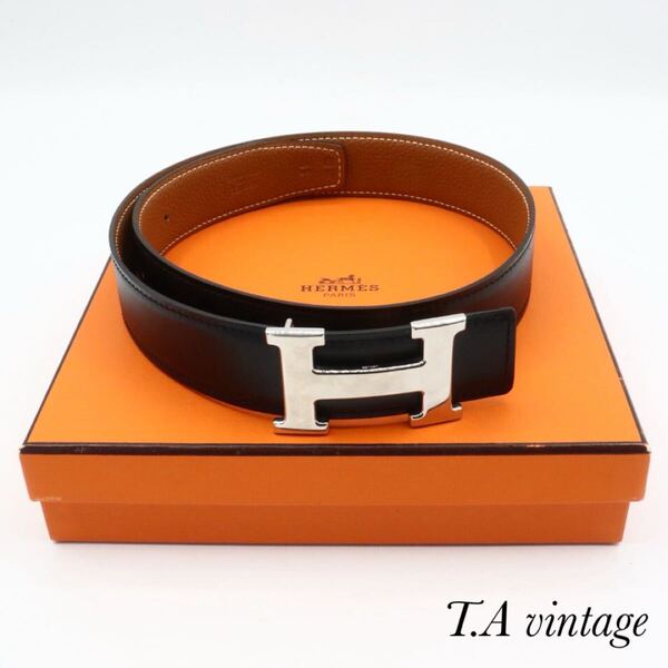HERMES 美品 エルメス コンスタンス レザー Hベルト リバーシブル ブラック