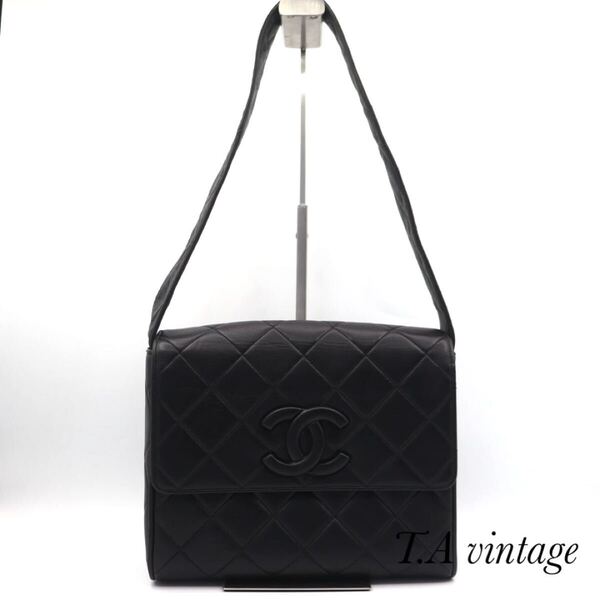 CHANEL 美品 シャネル ラムスキン ココマーク ショルダーバッグ ブラック