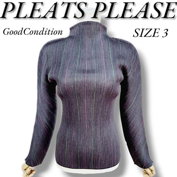 【未使用品級】プリーツプリーズ マルチカラーストライプ ロングスリーブカットソー PLEATS PLEASE ISSEY MIYAKE イッセイミヤケ
