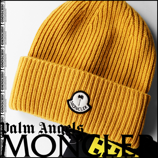 23-24AW■安心の国内正規品/新品47,300円【MONCLER GENIUS PALM ANGELS】モンクレールパームエンジェルスロゴウールリブニットキャップ/黄