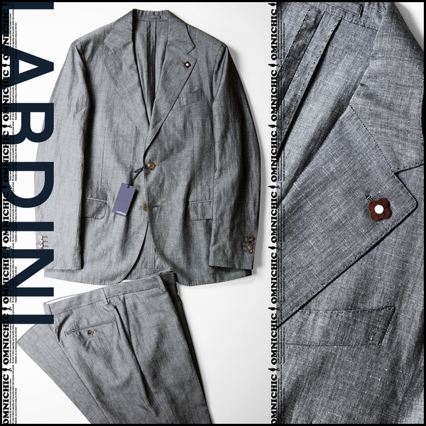 春夏モデル■新品17万【LARDINI】ラルディーニ極上光沢ソリッドテンセルリネン/2釦セットアップスーツ52/XL/テーラードジャケットパンツ