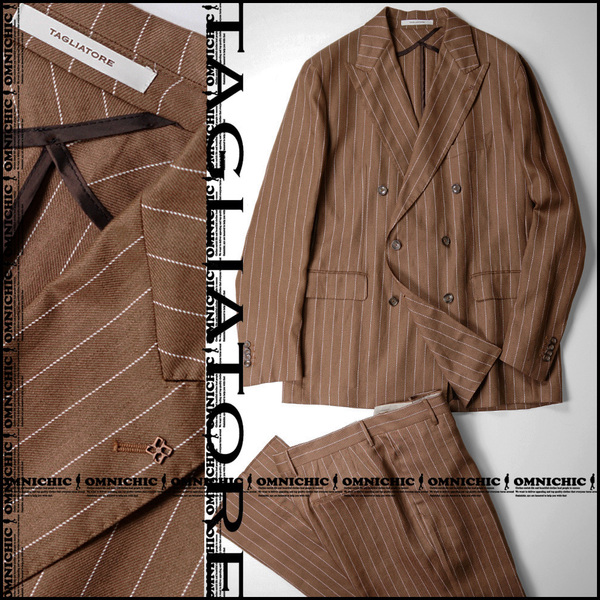 最高級PINO LERARIO/春夏リネン■新品17万【TAGLIATORE】タリアトーレ色気漂う麻の風合い/極上ストレイプダブルスーツ52/ジャケットパンツ