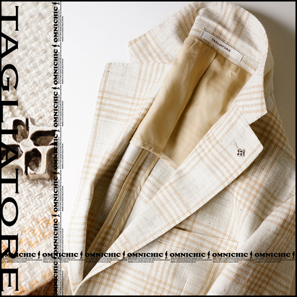 人気のホップサック■新品13万/23春夏【TAGLIATORE】タリアトーレ色気漂う麻の風合い/極上リネンウールチェックテーラード2Bジャケット52