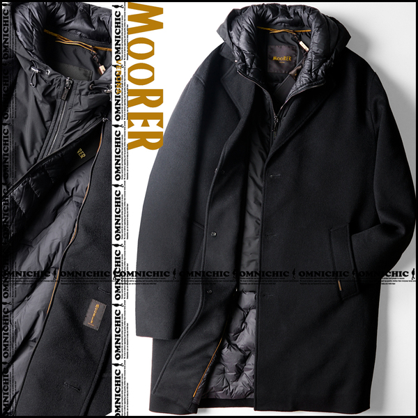 贅沢カシミヤ混ロング丈■新品32.5万【MOORER】ムーレー/伊製/PINTORI-LE/ウールカシミヤブラックチェスターダウンコート50/フード脱着可