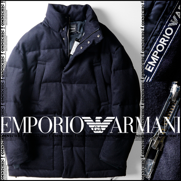 高級感溢れるカシミヤ混ウール■新品正規138,000円【EMPORIO ARMANI】エンポリオアルマーニネイビーミドルダウンジャケットコート50/L