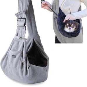 グレー ペットスリング 抱っこ紐 キャリーバッグ ペットバッグ 飛び出し防止 メッシュネット付き 長さ調節可能 ドッグスリグ 犬 猫 散歩