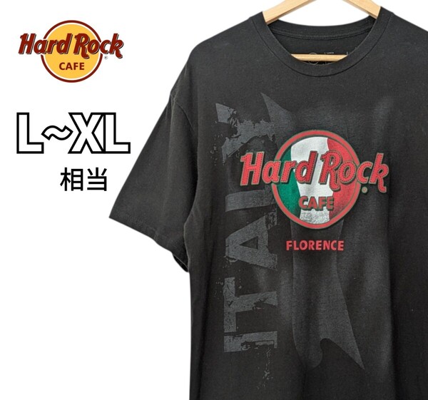Hard Rock Cafe ハードロックカフェ プリントTシャツ FLORENCE 半袖Tシャツ ブラック 黒 古着 L~XL相当