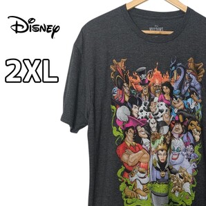 Disney VILLANS ディズニー ヴィランズ プリントTシャツ 半袖Tシャツ グレー 古着 2XL