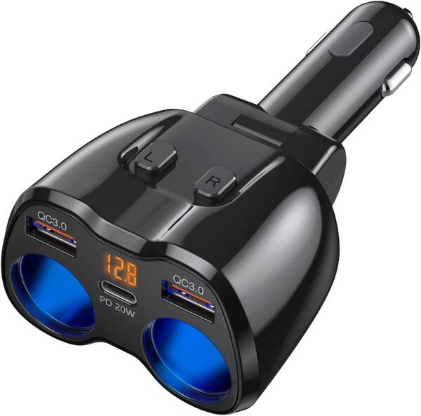 シガーソケット 増設 シガーソケット 2連 PD20W 快速充電 カーチャージャー USB デュアルQC3.0ポート 高速車の充電器 180W 2ソケット