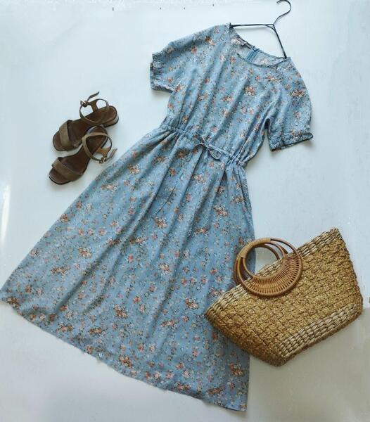 ローラアシュレイ 花柄パフスリーブロングワンピース LAURA ASHLEY