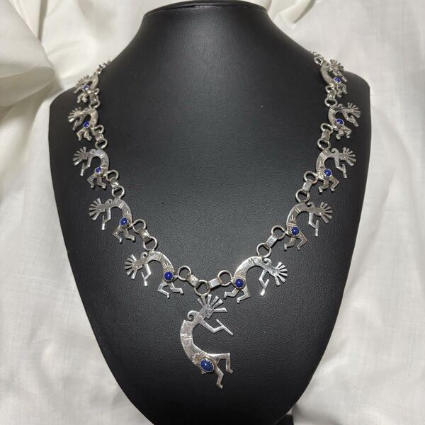 NAVAJO Vintage Silver COCOPELLI Necklace 925 インディアンジュエリー ココペリ スターリングシルバー ラピスラズリ チェーン ネックレス