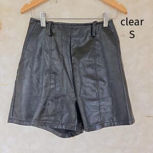 クリア clear ショートパンツ S 光沢 ブラック フェイクレザー