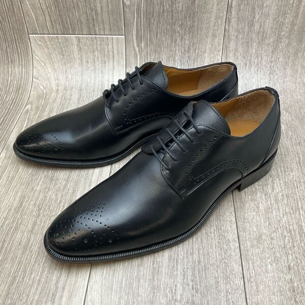 【アウトレット】Made in Italy◆外羽根プレーンビジネスシューズ◆サイズ41(25.5cm)◆ブラック◆紳士革靴イタリア製 黒
