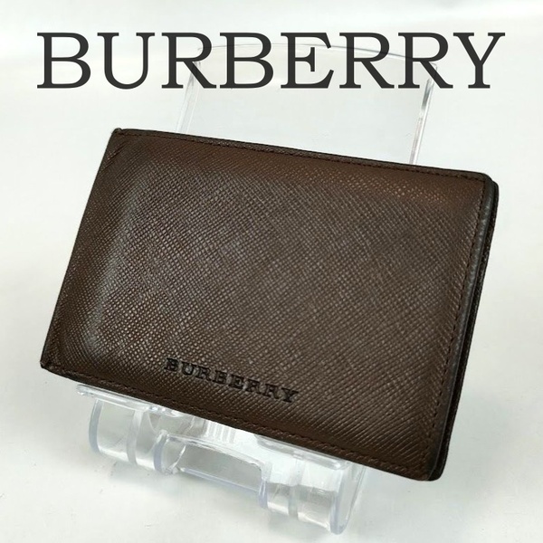BURBERRY バーバリー カードケース レザー ダークブラウン 茶色 内側 ノバチェック パスケース ロゴ メンズ レディース ブランド 中古