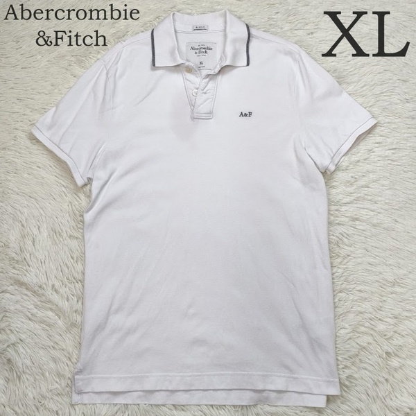 Abercrombie&Fitch アバクロンビーアンドフィッチ 半袖ポロシャツ メンズ XL 185/112A ホワイト 白 ワンポイント A&F 刺繍 アバクロ 中古