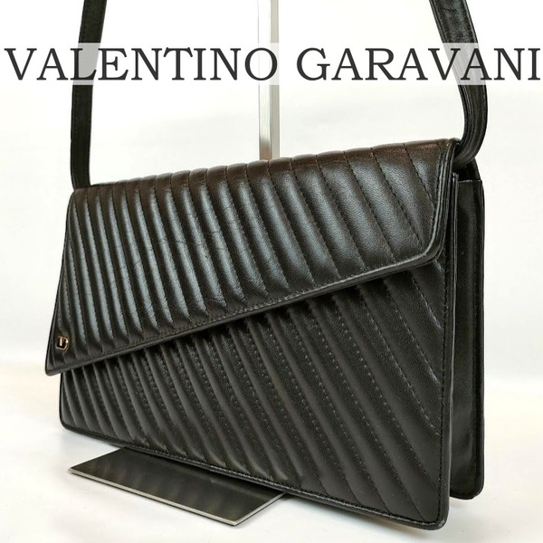 良品 VALENTINO GARAVANI ヴァレンティノ ガラヴァーニ ショルダーバッグ クラッチバッグ 2way キルティング レザー ブラック 黒