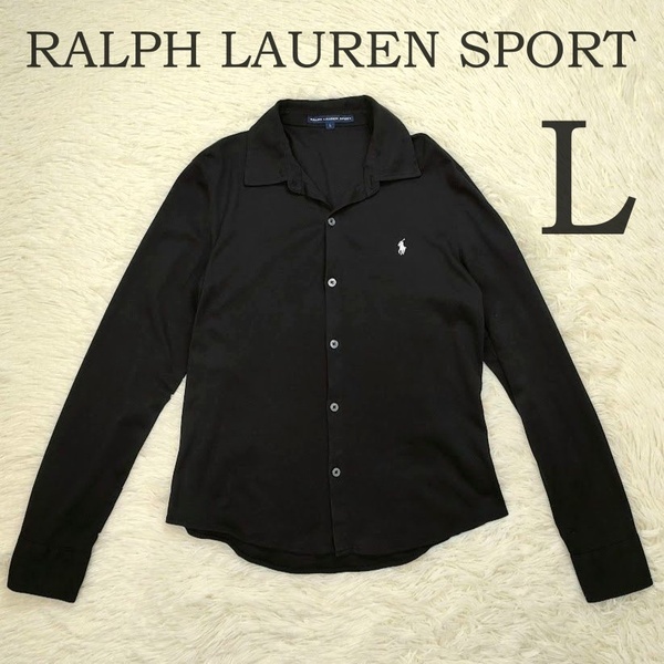 RALPH LAUREN SPORT ラルフローレン 長袖シャツ L ブラウス ポニー刺繍 ブラック 黒 レディース 綿100% 日本製 インパクト21 ブランド