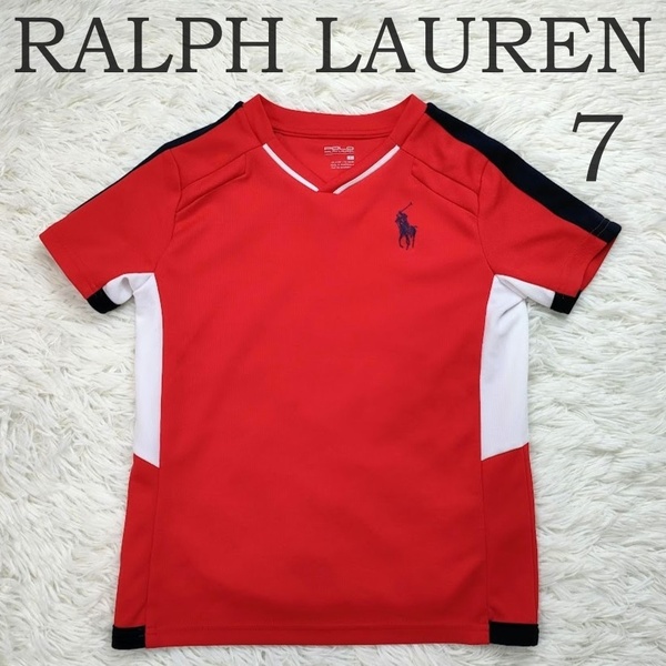 POLO RALPH LAUREN ポロラルフローレン メッシュ 半袖 Tシャツ キッズ サイズ7 レッド 赤 ポニー刺繍 子供服 男の子 速乾 スポーティー