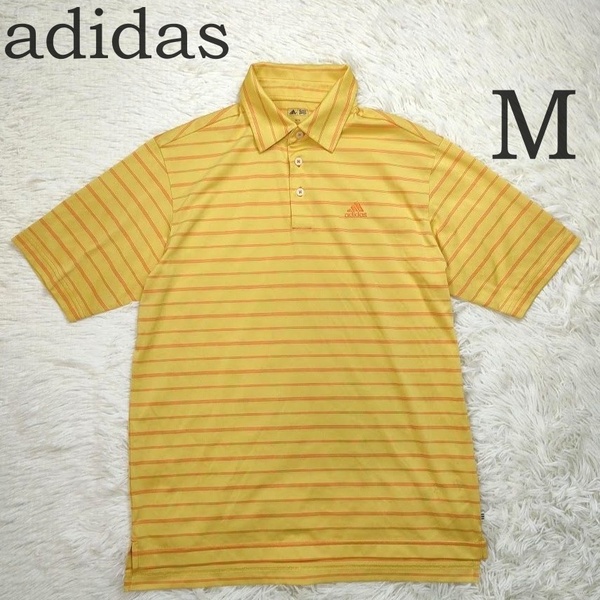 美品 adidas アディダス 半袖ポロシャツ ゴルフウェア M テーラーメイドゴルフ ボーダー イエロー系 黄色 オレンジ メンズ