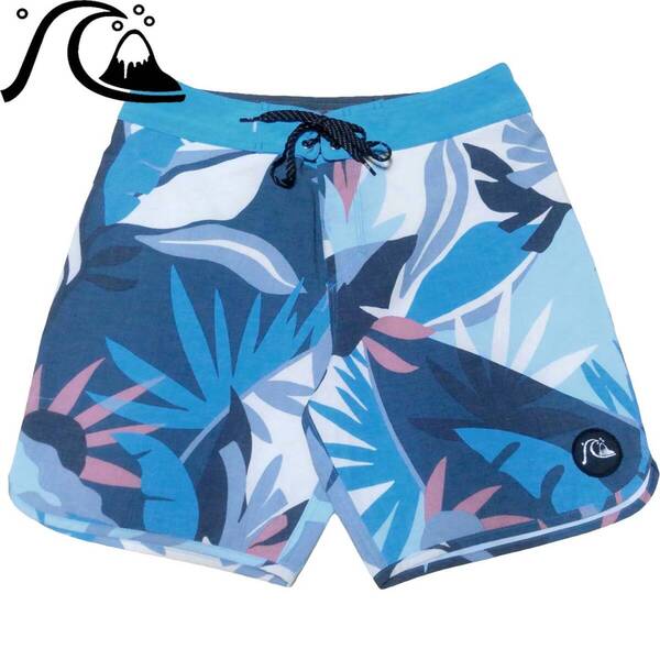 クイックシルバー QUIKSILVER ハイライン HIGHLINE サーフパンツ ★青 サーフトランクス ボードショーツ 水着 アロハ柄 ボタニカル