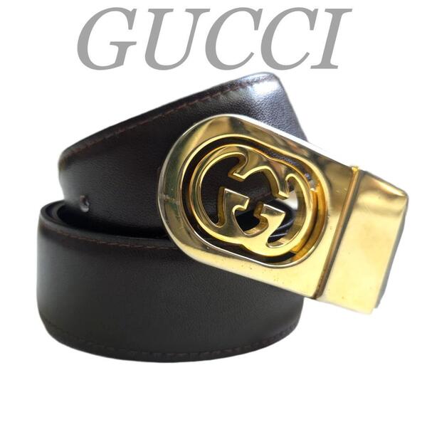 グッチ GUCCI ゴーグルバックル ベルト 黒系 ロゴ GG ユニセックス リバーシブル レザー 本革 レディース