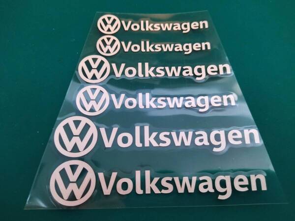 【ゆうパケット送料込】 Volkswagen(フォルクスワーゲン) 耐熱ステッカー シルバー 大中小6枚セット ⑥ 【文字のみ転写タイプ】 VW