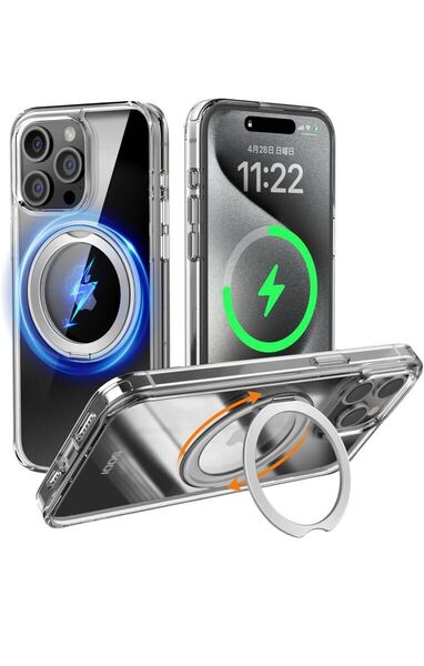 SODI iPhone 15 Pro Max 用 ケース 【360°回転スタンド】 MagSafe対応 マグネット式 耐衝撃 隠しスタンド 指紋防止 黄変防止 スマホケース