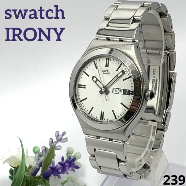 239 稼働品 電池交換済 Swatch IRONY スウォッチ アイロニー SWISS メンズ 腕時計 3針 カレンダー デイデイト オニキス 人気 希少