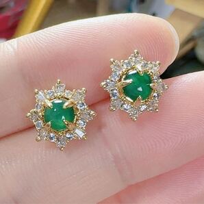 R2-1396天然本翡翠《本物保証》 緑翡翠ピアス4.3mm/10.1mm 一点物 魔除け 昇進 成功 風水 金運 財運 幸運 幸福 縁起物 パワーストーン