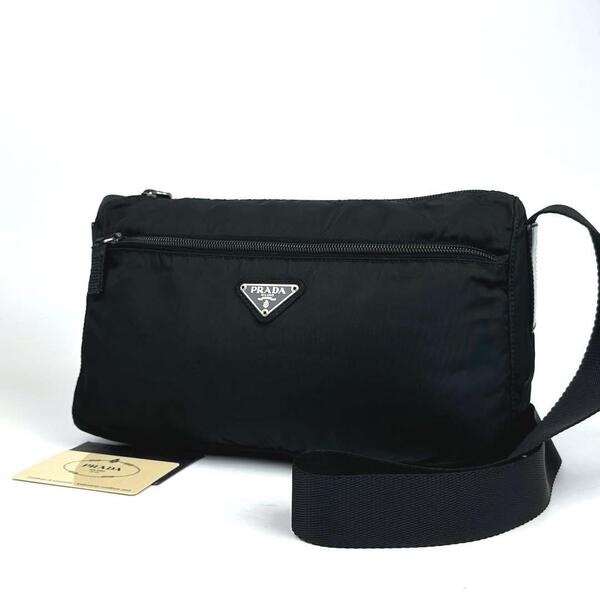 【極美品】PRADA プラダ 三角ロゴ ショルダーバッグ カメラバッグ ポシェット シルバー金具 斜め掛け 男女兼用 テスートナイロン 黒 人気